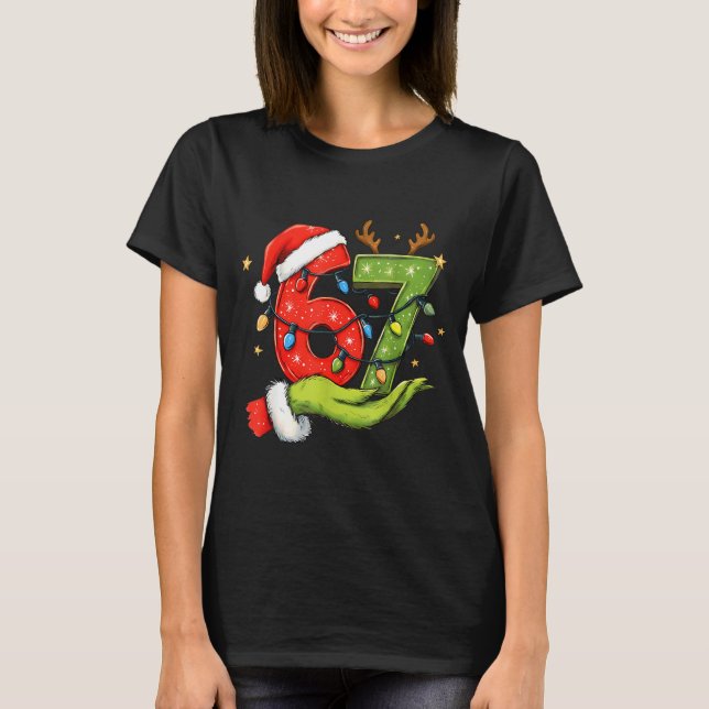 Funny Six Seven 67 Meme Santa Christmas Brainrot P T-Shirt (Vorderseite)