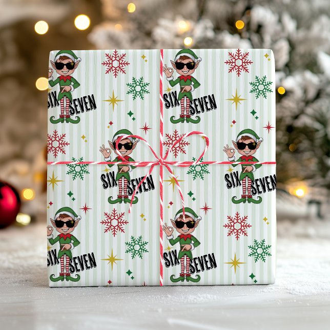 Funny Six Seven 67 Meme Xmas Elf Holiday Humor Geschenkpapier (Funny Six Seven 67 Christmas santa's elf fun trendy xmas modern holiday humor gift wrapping paper)