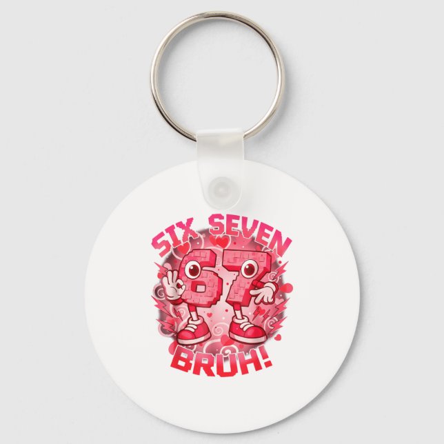 Funny Six Seven Bruh 67 Brainrot Meme Valentine's  Schlüsselanhänger (Vorderseite)