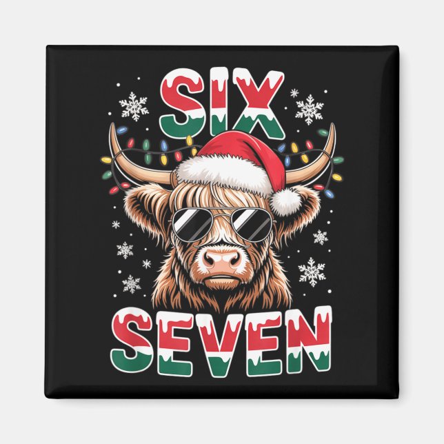 Funny Six Seven Highland Cow Christmas 67 Cool Xma Magnet (Vorne)
