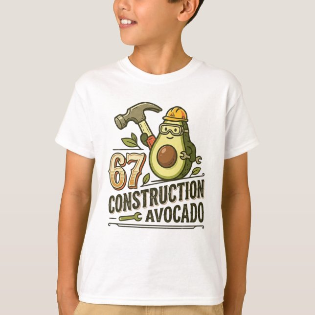 Funny Six Seven Meme Construction Avocado T-Shirt (Vorderseite)