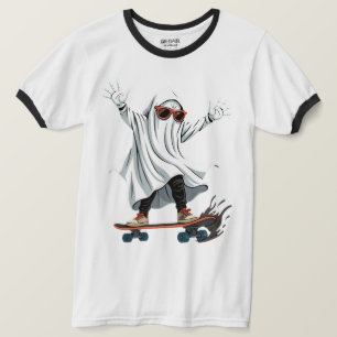 Funny Skateboarding Ghost Men's Ringer T - Shirt