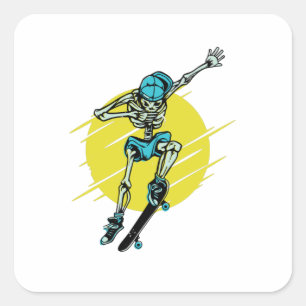 Funny Skater Skeletts Skateboarding Design Quadratischer Aufkleber