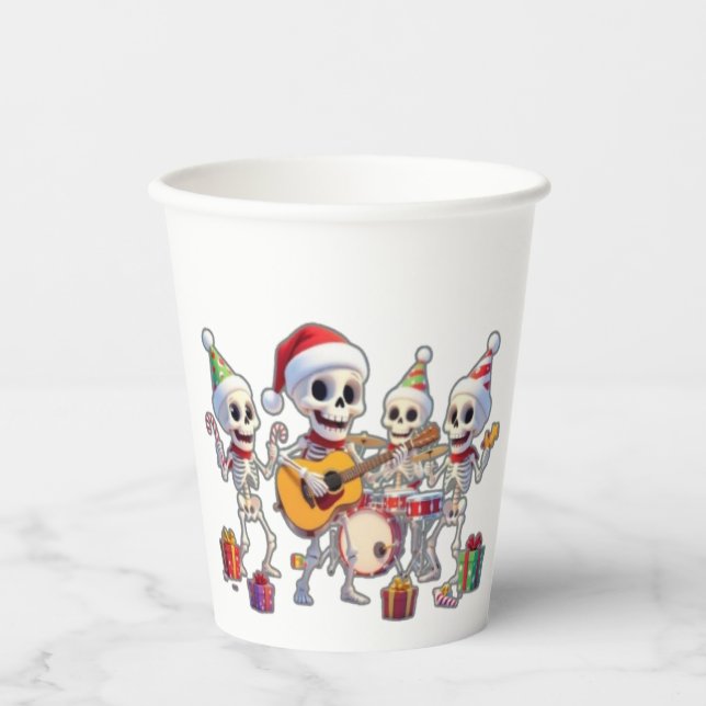 Funny Skeleton Band Christmas & New Year – 3D Cart Pappbecher (Vorderseite)