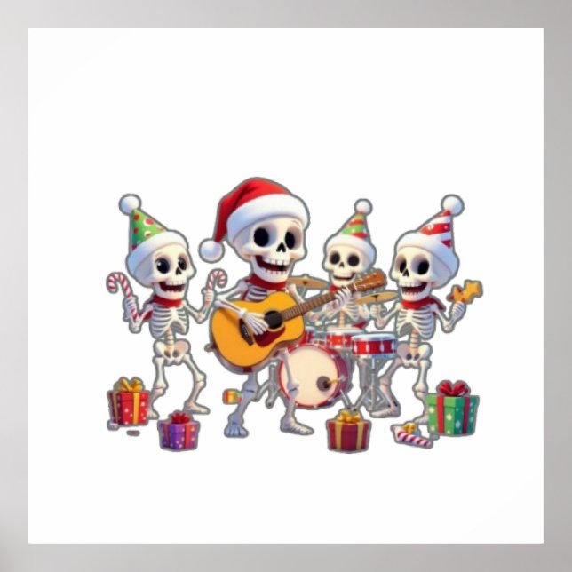 Funny Skeleton Band Christmas & New Year – 3D Cart Poster (Vorne)