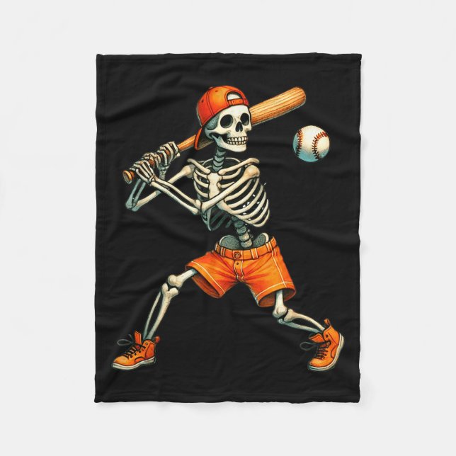 Funny Skeleton Batting Baseball Halloween Boys Men Fleecedecke (Vorderseite)