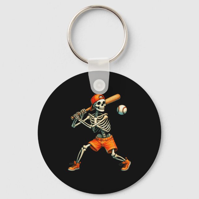 Funny Skeleton Batting Baseball Halloween Boys Men Schlüsselanhänger (Vorderseite)