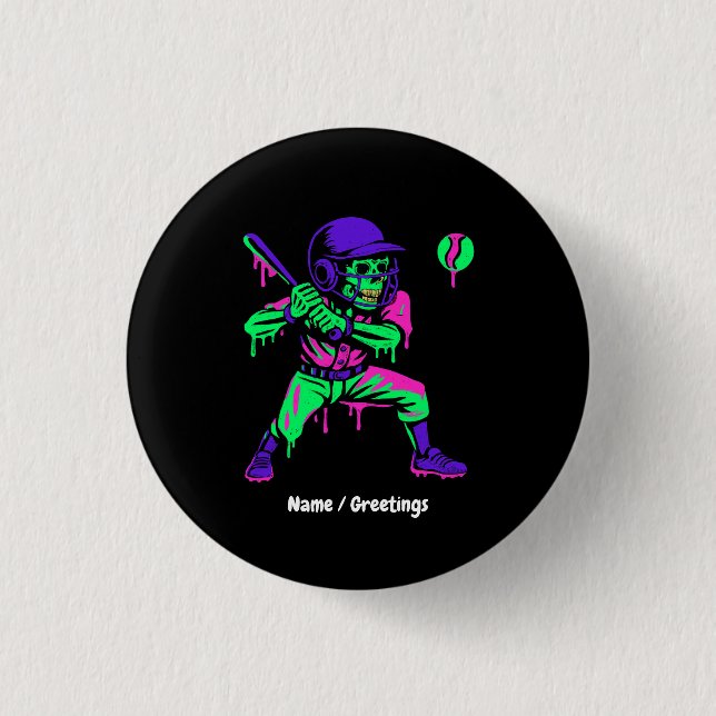 Funny Skeleton Batting Ice Cream Tropfen Baseball Button (Vorderseite)