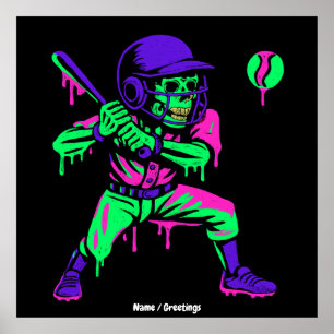 Funny Skeleton Batting Ice Cream Tropfen Baseball Poster
