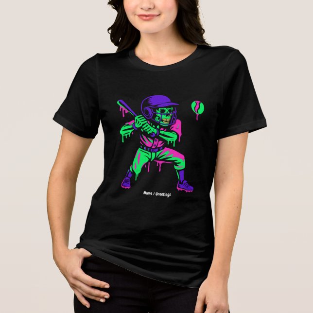 Funny Skeleton Batting Ice Cream Tropfen Baseball Tri-Blend Shirt (Vorderseite)