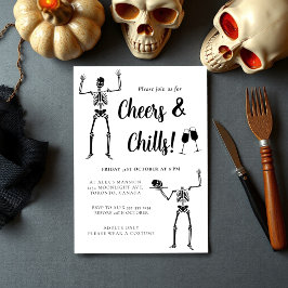 Funny Skeleton Black & White Halloween-Party Einladung