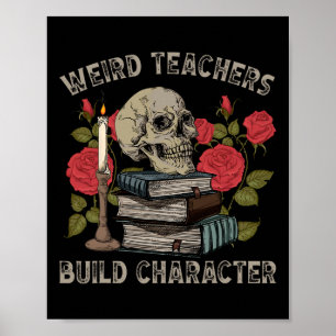 Funny Skeleton Book Floral Skull Halloween Lehrer Poster