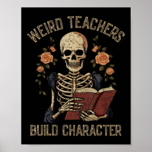 Funny Skeleton Book Floral Skull Halloween Lehrer Poster