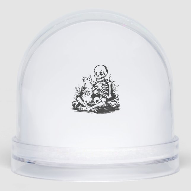 Funny Skeleton Cat Skull Kitty Cute Cat Goth Hallo Schneekugeln (Vorderseite)