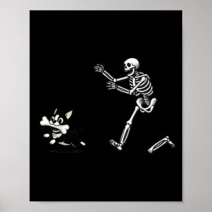 Funny Skeleton Chasing Terrier Halloween Mama P Poster