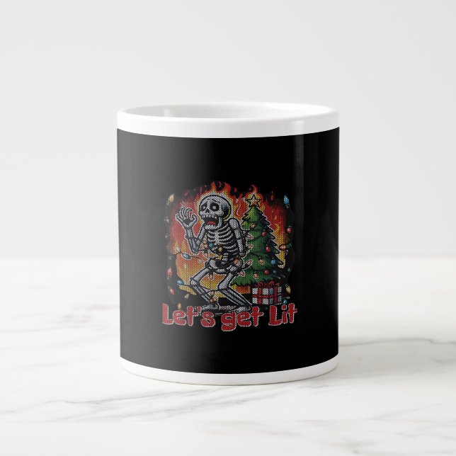 Funny Skeleton Christmas Let's Get Lit Classic Jumbo-Tasse (Vorderseite)