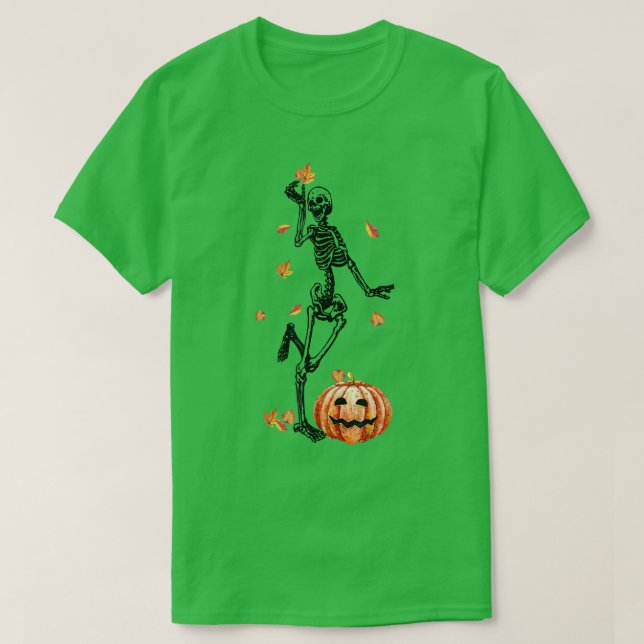 Funny Skeleton Dancing Herbstlaubs Pumpkin Hallowe T-Shirt (Design vorne)