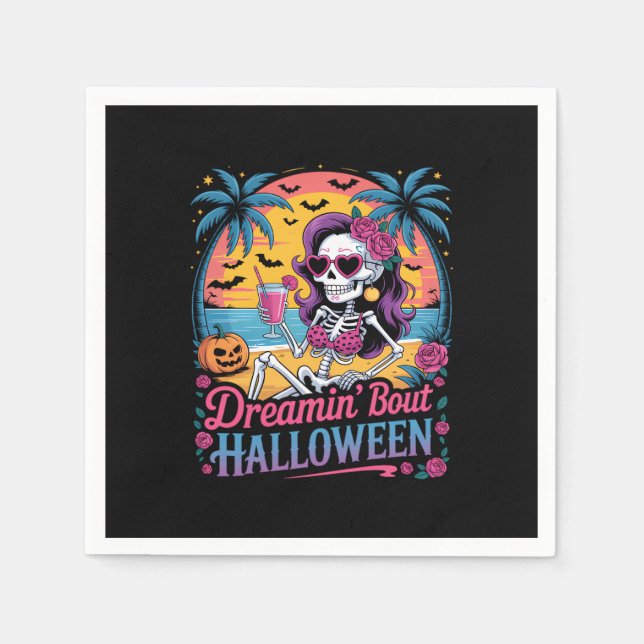 Funny Skeleton Dreamin' 'Bout Halloween Summerween Serviette (Vorderseite)
