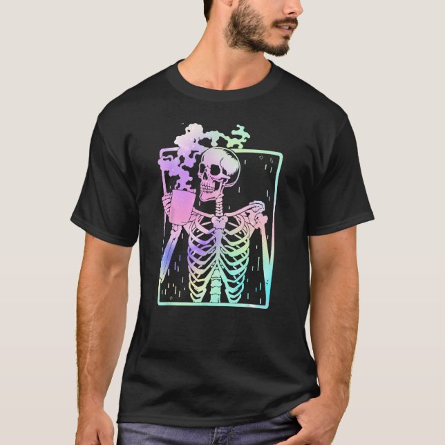 Funny Skeleton Drink Kaffee Coffein Coffee B T-Shirt (Vorderseite)