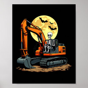 Funny Skeleton Fahrbagger Halloween Constru Poster