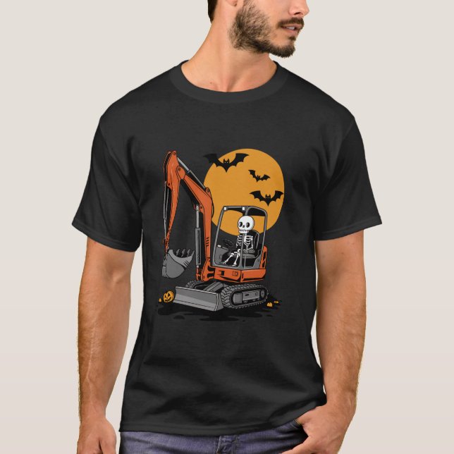Funny Skeleton Fahrbagger Halloween Constru T-Shirt (Vorderseite)