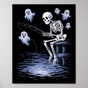 Funny Skeleton Fishing Liebhaber Spooky Halloween Poster