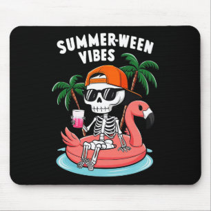 Funny Skeleton Flamingo Summerween Vibes Halloween Mousepad