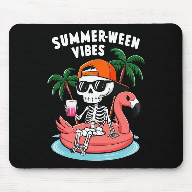 Funny Skeleton Flamingo Summerween Vibes Halloween Mousepad (Vorne)