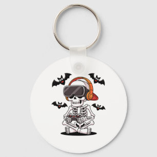 Funny Skeleton Gamer mit Vr Headset Halloween Stor Schlüsselanhänger