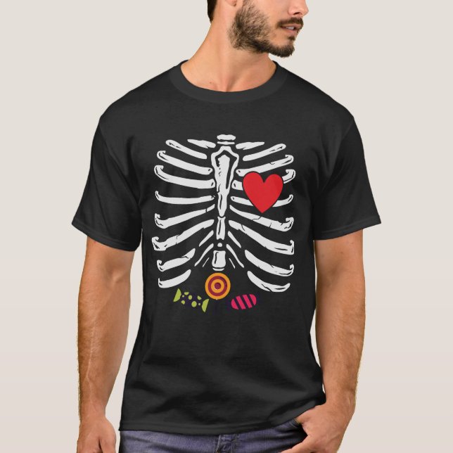 Funny Skeleton Halloween Herzkandies T-Shirt (Vorderseite)