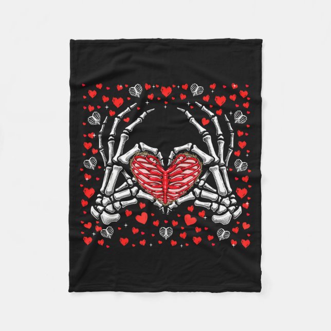 Funny Skeleton Hand Heart Valentines Day Bones Lov Fleecedecke (Vorderseite)