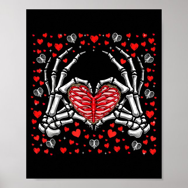 Funny Skeleton Hand Heart Valentines Day Bones Lov Poster (Vorne)