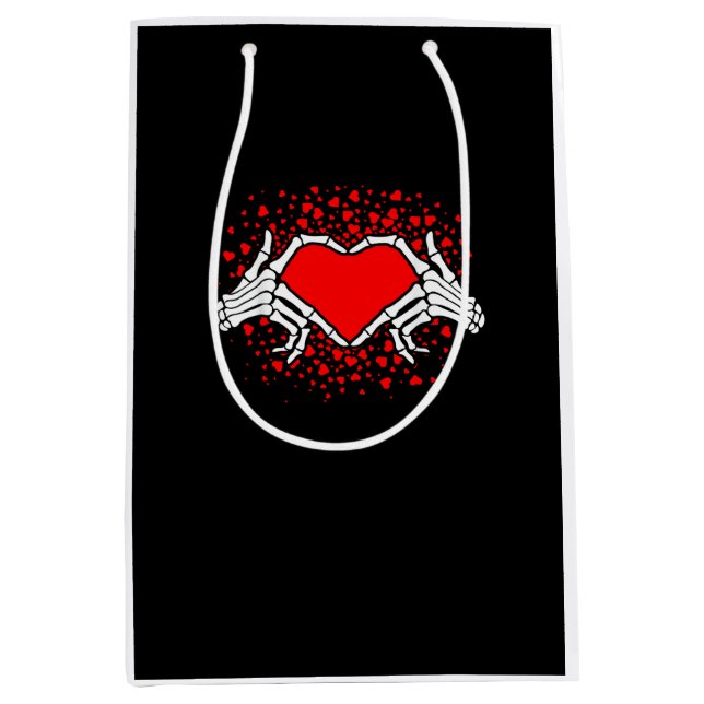 Funny Skeleton Hand Heart Valentinstag Mittlere Geschenktüte (Vorderseite)