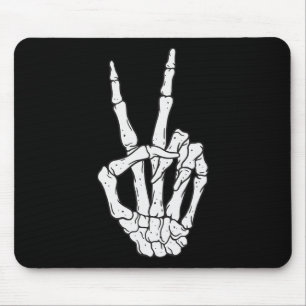 Funny Skeleton Hands Peace Sign Liebe Halloween Co Mousepad