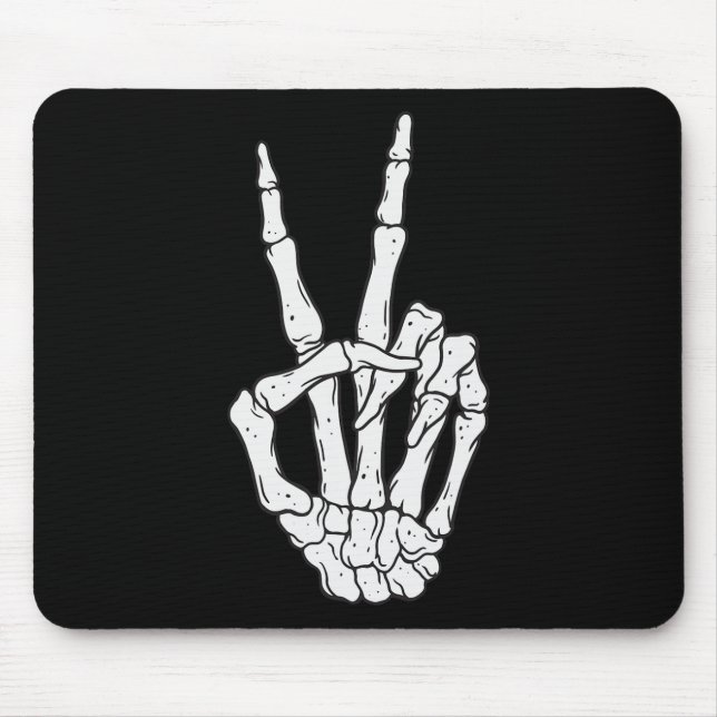 Funny Skeleton Hands Peace Sign Liebe Halloween Co Mousepad (Vorne)