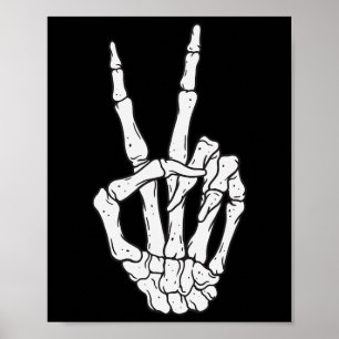 Funny Skeleton Hands Peace Sign Liebe Halloween Co Poster