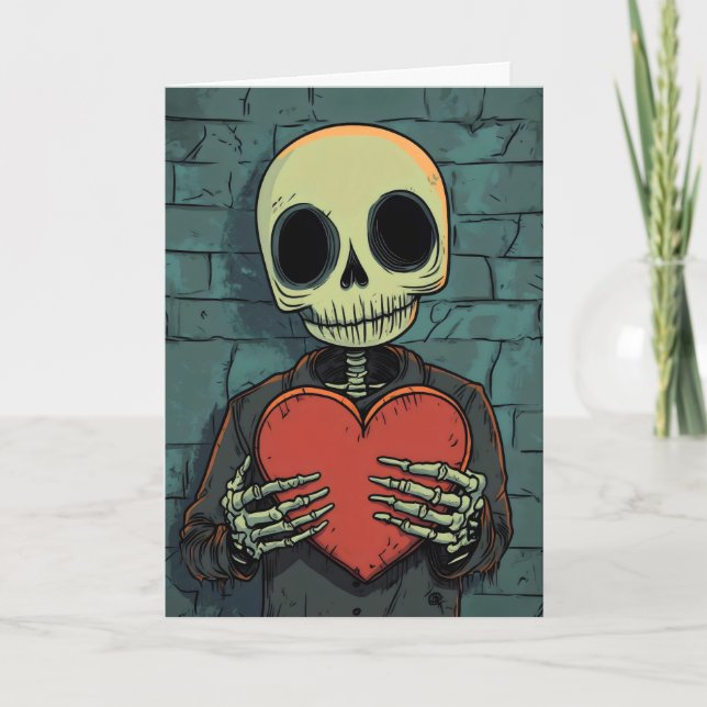 Funny Skeleton Herz Liebe Feiertagskarte (Vorderseite)