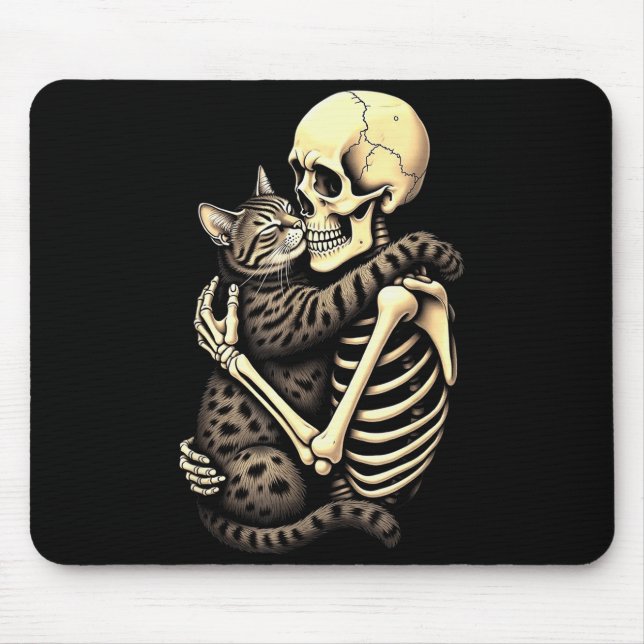 Funny Skeleton Hugging Cat Halloween Cat Lover Mom Mousepad (Vorne)