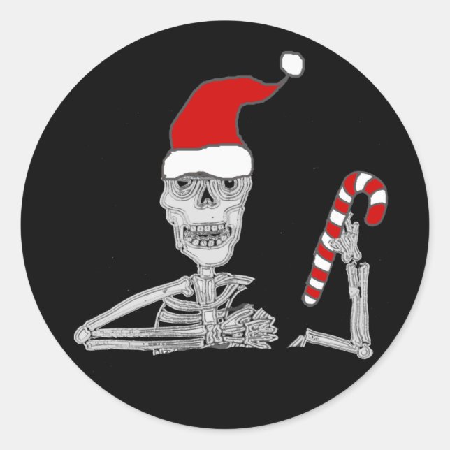 Funny Skeleton in Santa hat Christmas Runder Aufkleber (Vorderseite)