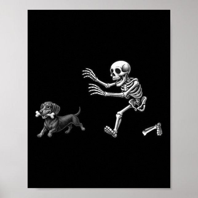 Funny Skeleton Jasing Dackel Hund Halloween Hund Poster (Vorne)