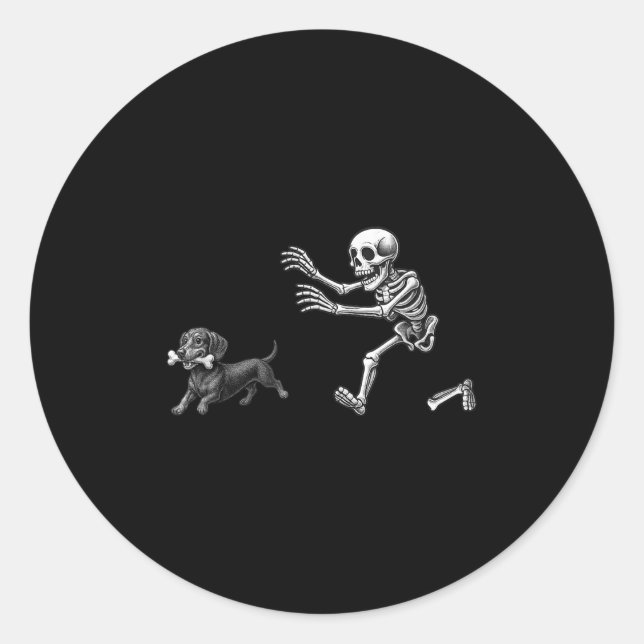 Funny Skeleton Jasing Dackel Hund Halloween Hund Runder Aufkleber (Vorderseite)