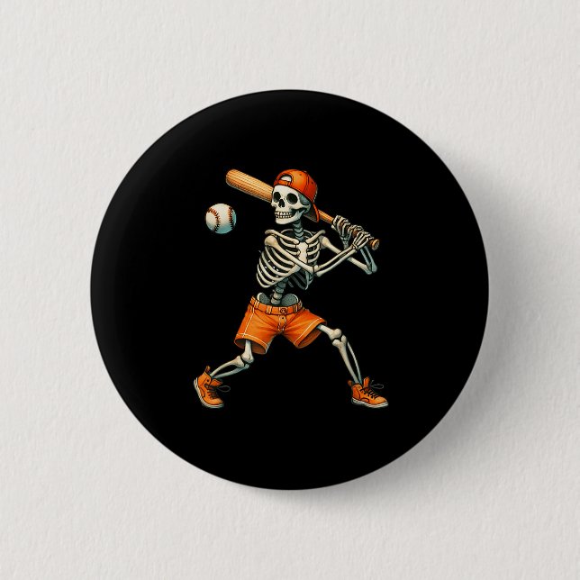 Funny Skeleton kämpft Baseball Halloween Boys Men Button (Vorderseite)