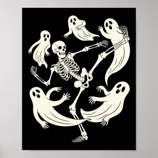 Funny Skeleton Karate Lovers Spooky Halloween Mart Poster (Vorne)