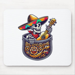 Funny Skeleton Mariachi Guitar Pocket Cinco De May Mousepad
