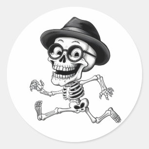 Funny Skeleton mit Black Hat und Glasses Quirky G Runder Aufkleber