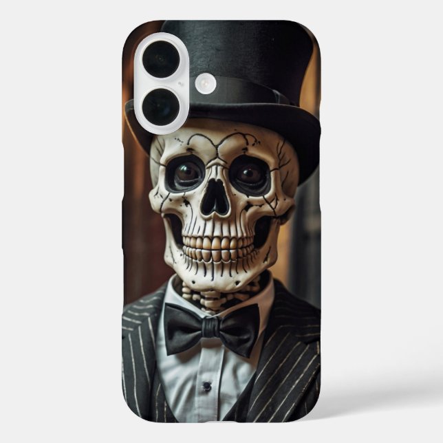 Funny Skeleton mit Top Hat iPhone 16 Hülle (Rückseite)