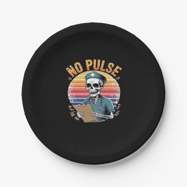 Funny Skeleton Nurse Kein Pulsdesign � Dunkler Spa Pappteller (Vorderseite)