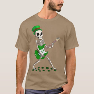 Funny Skeleton Playing Guitar Kleeblatt Irish St P T-Shirt