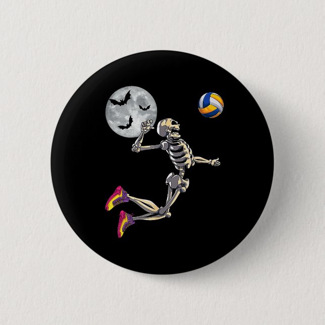 Funny Skeleton Playing Volleyll Happy Halloween Da Button (Vorderseite)