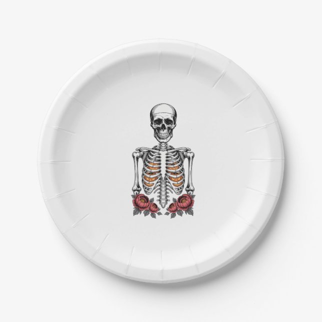 Funny Skeleton Pumpkin Fall Pappteller (Vorderseite)